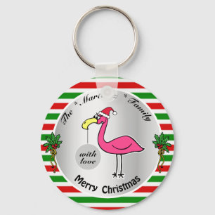 Chaveiro Feliz Natal Flamingo Vermelho e Verde Humor Bonito