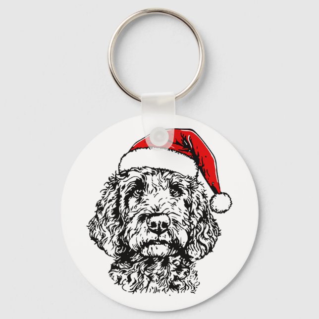 Chaveiro Feliz Natal Fofo Goldendoodle Papai Noel Natal  (Frente)
