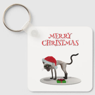 Chaveiro Feliz Natal. Gato com chapéu de Papai Noel