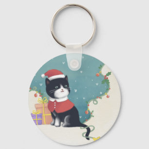 Chaveiro Feliz Natal: Gato Ilustra Arte