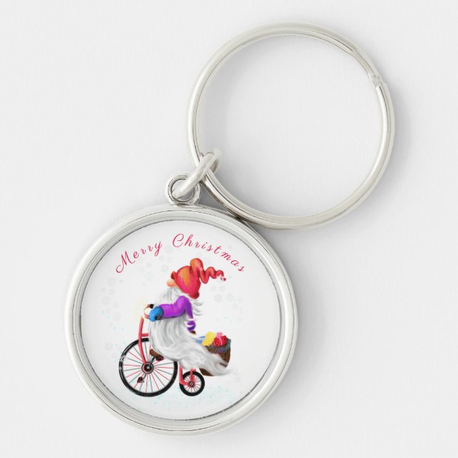 Chaveiro Feliz Natal - Gnomo Engraçado com Bicicleta e Pres (Frente)
