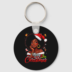 Chaveiro Feliz Natal Menina Africana Negra Chapéu do Papai