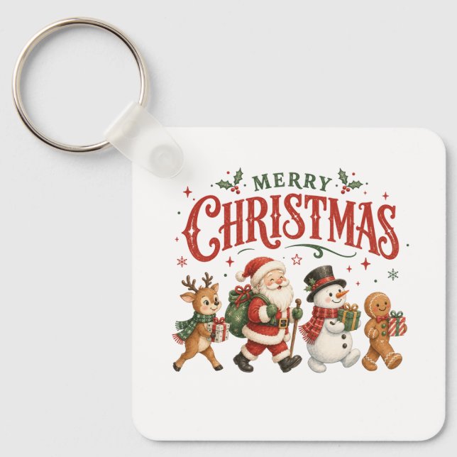 Chaveiro Feliz Natal Papai Noel e Amigos (Frente)