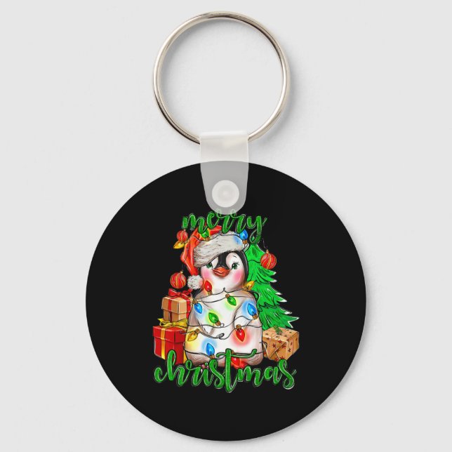 Chaveiro Feliz Natal Pinguim Luz Santa Hat Funn (Frente)