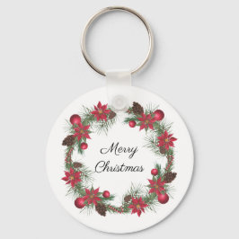 Chaveiro Feliz Natal Poinsettia Wreath