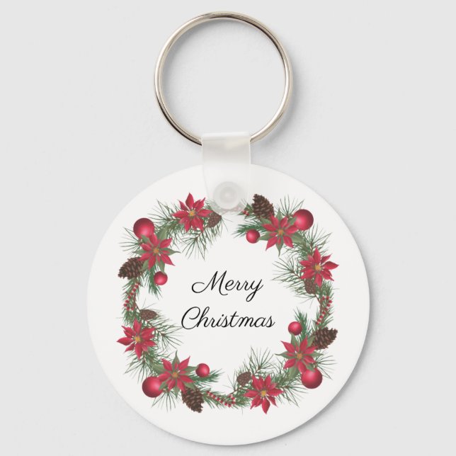 Chaveiro Feliz Natal Poinsettia Wreath (Frente)