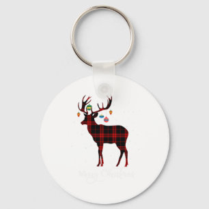 Chaveiro Feliz Natal Reindeer Red Xadrez Floco de Neve