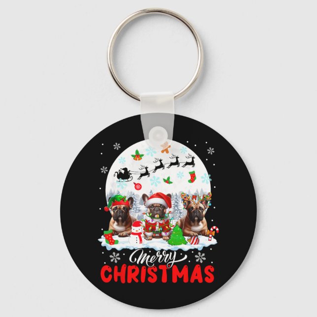 Chaveiro Feliz Natal Três Papais noeis Elf Reindeer French  (Frente)