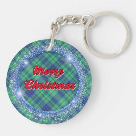 Chaveiro Feliz Natal Xadrez Azul Faux Frame