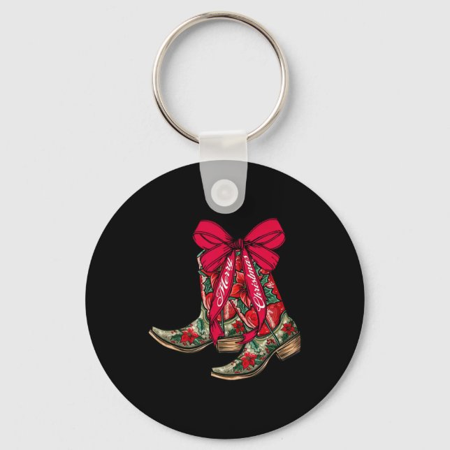 Chaveiro Feliz Natal Xmas Cowboy Boots Coquette Arco Paj (Frente)