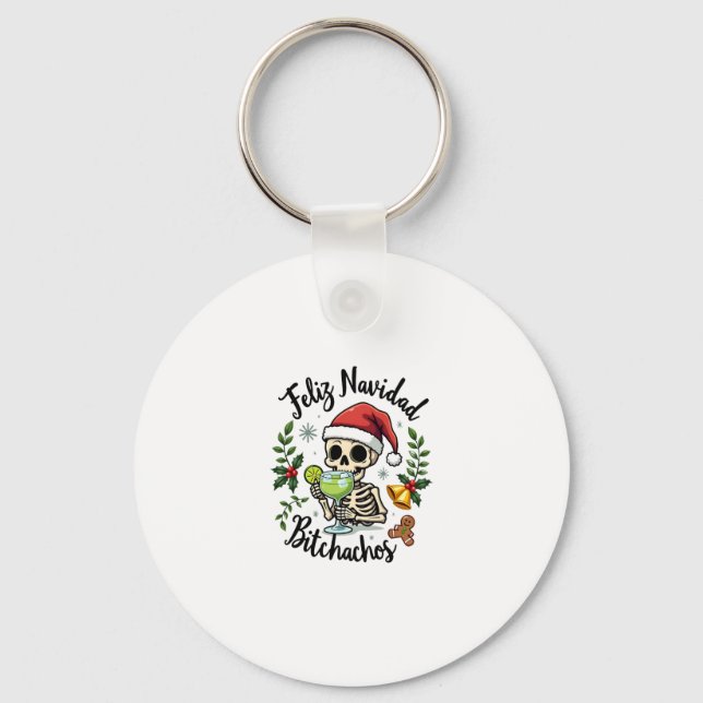 Chaveiro Feliz Navidad Bitchachos Funny Skull Spanish Merry (Frente)
