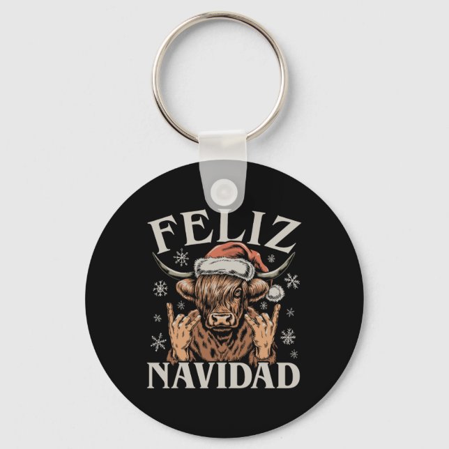 Chaveiro Feliz Navidad Meme Emo Cow Engraçado Memória Natal (Frente)