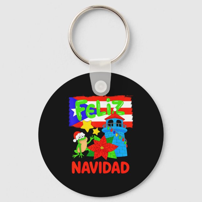 Chaveiro Feliz Navidad Puerto Rico Flag Floral Frog Boricua (Frente)