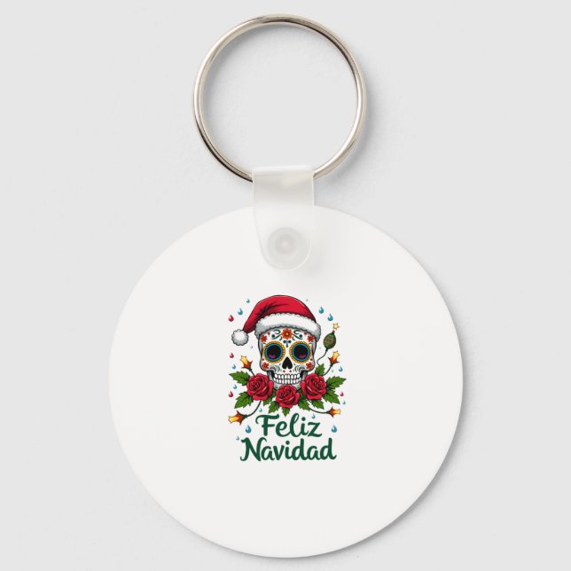 Chaveiro Feliz Navidad Sugar Skull Mexican Christmas T-Shir (Frente)