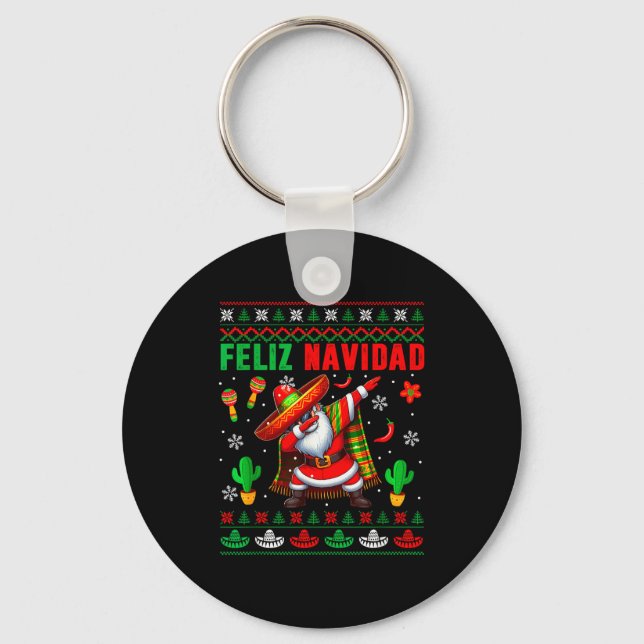 Chaveiro Feliz Navidad Xmas Sweater Santa Sombrero Dabbing  (Frente)