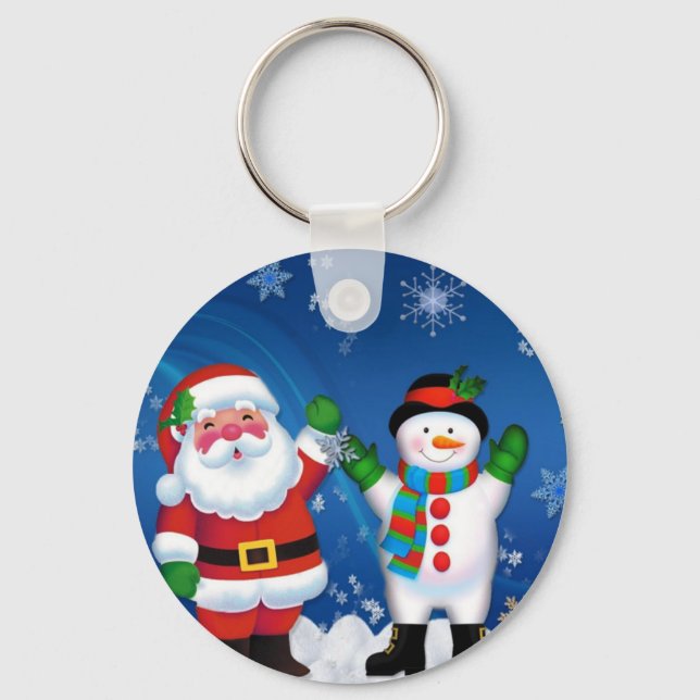 Chaveiro Feliz Pai Natal e Homem de Neve (Frente)