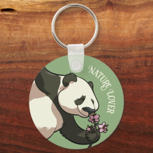 Chaveiro Feliz Panda Cheirando Blossom Natureza, Cartografi