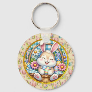 Chaveiro Feliz Páscoa Com Coelhinho Fofo, Ovos e Floral