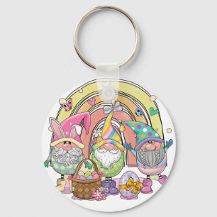 Chaveiro feliz páscoa gnomies arco-íris, retrô, vintage
