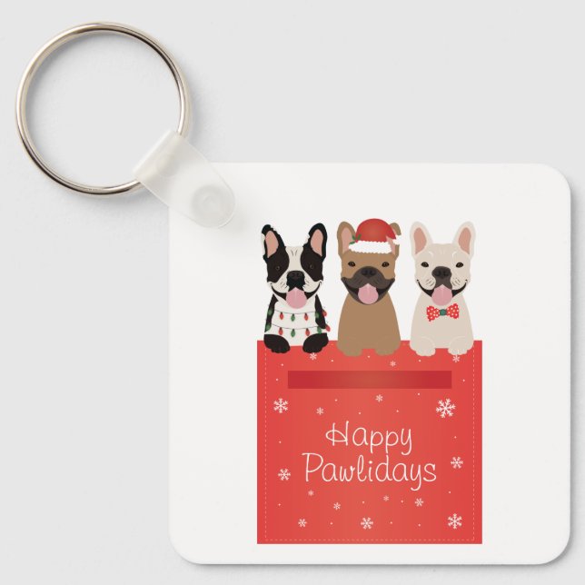 Chaveiro Feliz Pawlidays Bulldogs Franceses (Frente)