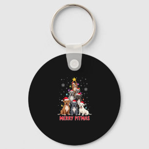 Chaveiro Feliz Pitmas Pitbull Cão Suéter de Natal Feio Tr