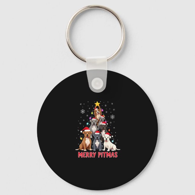 Chaveiro Feliz Pitmas Pitbull Cão Suéter de Natal Feio Tr (Frente)