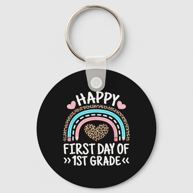 Chaveiro Feliz Primeiro Dia De Ensino-Arco-Íris De Leopardo (Frente)