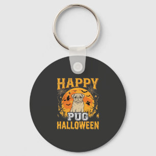 Chaveiro Feliz Pug Desenho de Cachorro Assustador de Hallow
