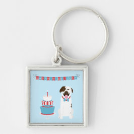 Chaveiro Feliz Quatro de Julho Cachorro Vermelho Branco Azu