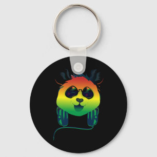 Chaveiro Feliz Rasta Colorido Panda Bear Face Com Sunglasse