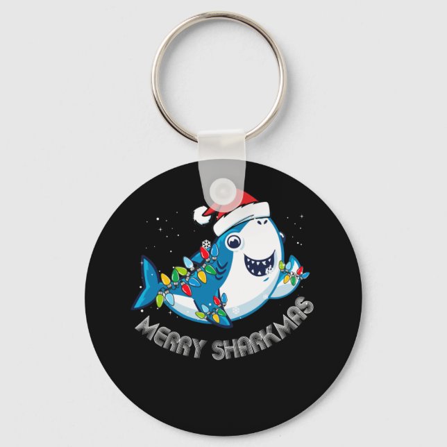 Chaveiro Feliz Sharkmas Papais noeis Tubarões de Natal Pres (Frente)