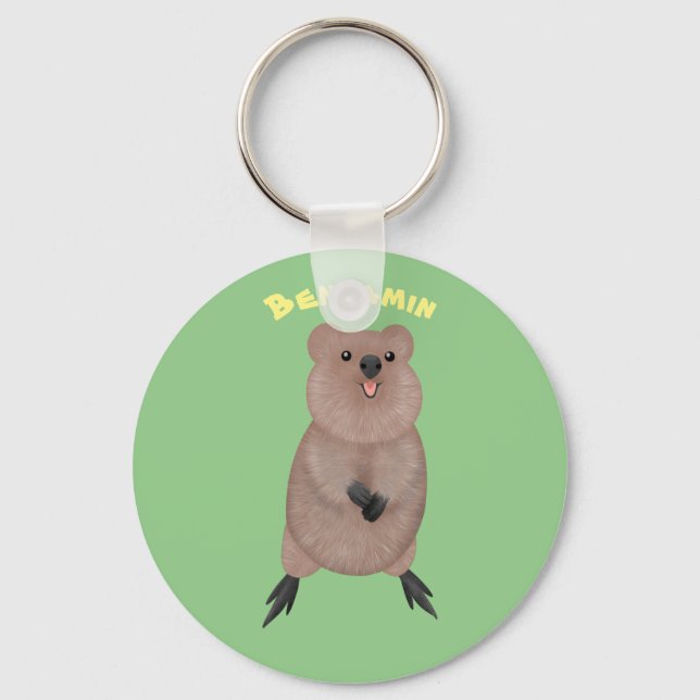 Chaveiro Feliz sorriso, design de desenho animado de quokka (Frente)