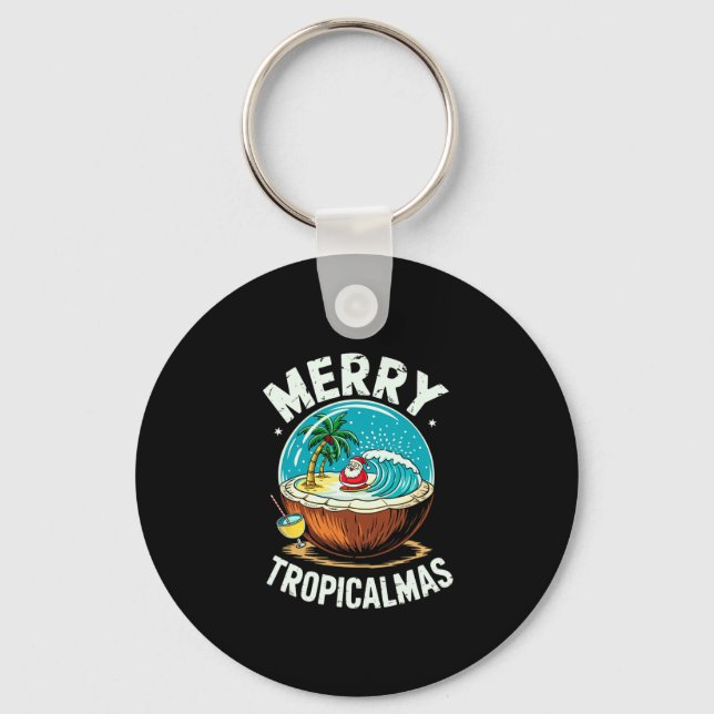 Chaveiro Feliz Tropicalmas Papais noeis surfando neve Globe (Frente)