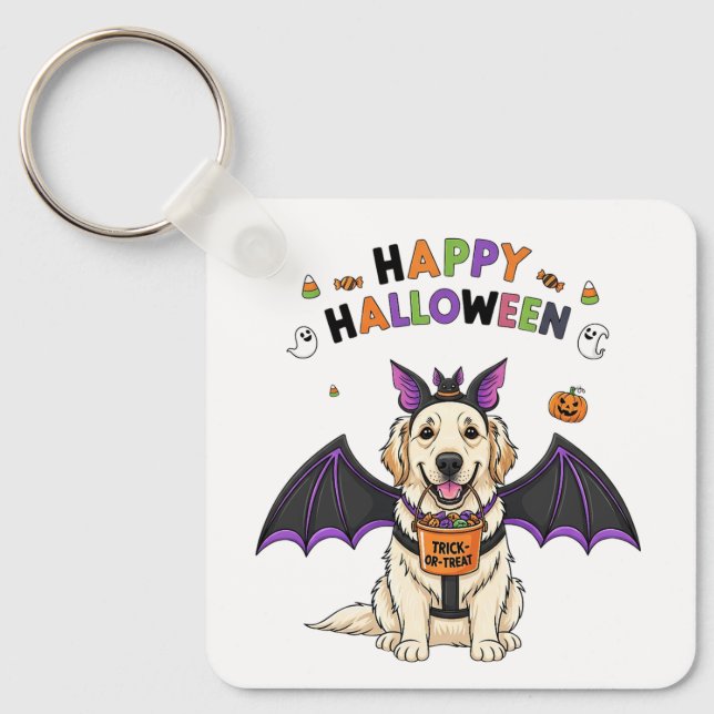 Chaveiro Feliz truque ou trapaça de cachorro bonito de Hall (Frente)