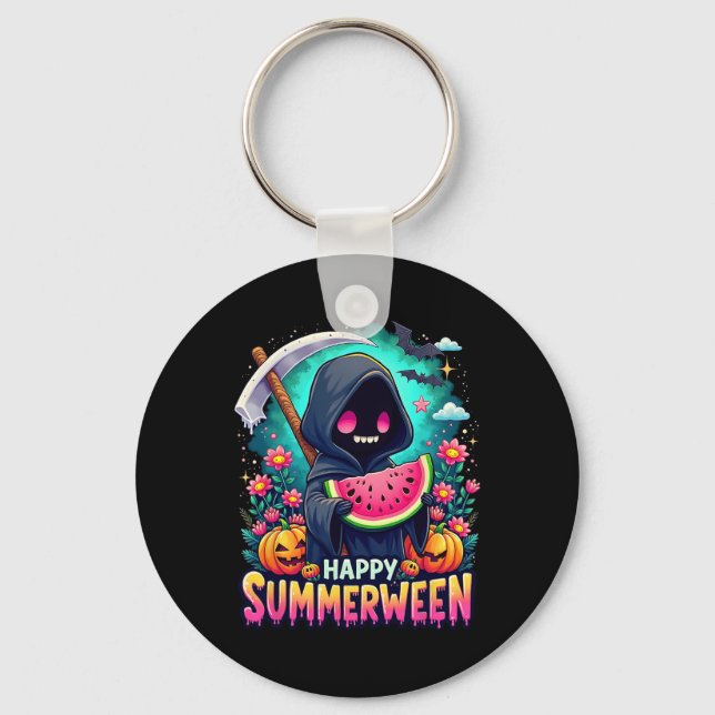 Chaveiro Feliz Verão do Skeleton Jack-o-lantern Summer Wa (Frente)