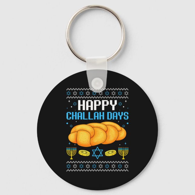 Chaveiro Felizes Dias de Challah Natal Feio Hanukkah  (Frente)