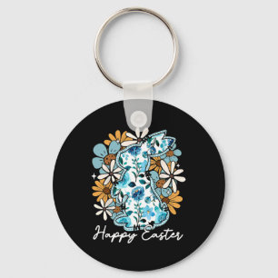 Chaveiro Felz pascoa Coelho Azul Floral Amarelo Design Para