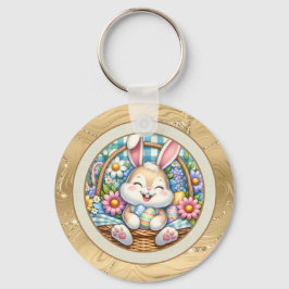 Chaveiro Felz pascoa com coelhinhos, ovos e flocos