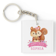 Felz pascoa de esquilo personalizado rosa