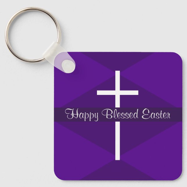 Chaveiro Felz pascoa White Cross Purple Christian (Frente)