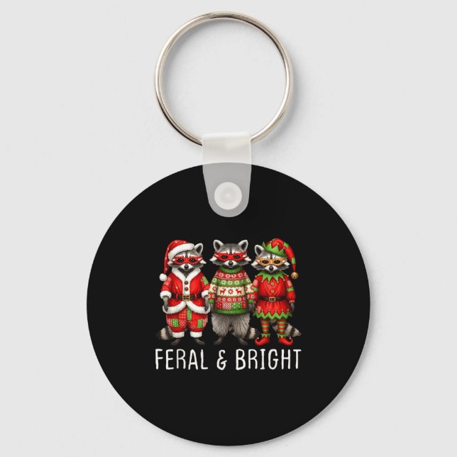 Chaveiro Feral And Bright Raccoon Santa Christmas Holiday T (Frente)