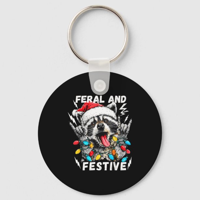Chaveiro Feral And Festive Funny Christmas Rocker Raccoon S (Frente)