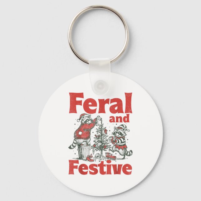 Chaveiro Feral And Festive Raccoon Santa Christmas Holiday  (Frente)