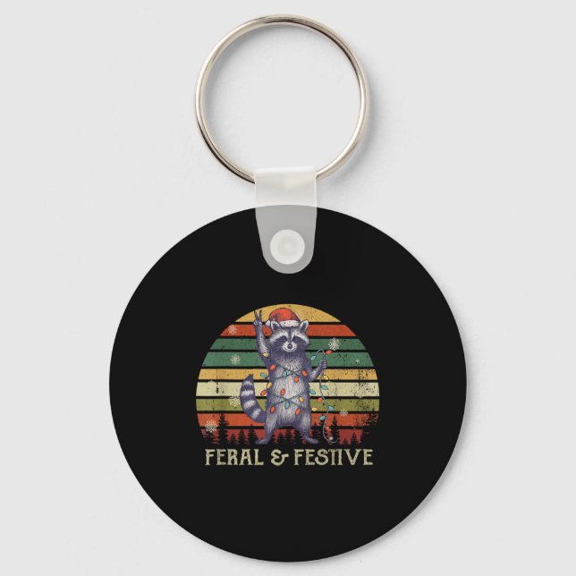 Chaveiro Feral And Festive Raccoon Santa Christmas Holiday  (Frente)
