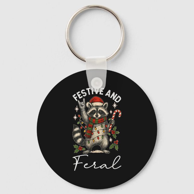 Chaveiro Feral And Festive Raccoon Santa Hat Christmas Ligh (Frente)