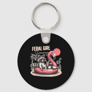 Chaveiro Feral Girl Summer Engraçado Memória Feral Raccoon
