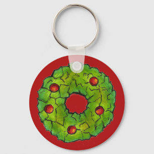 Chaveiro Feriado de Holly Wreath Wreath Verdes