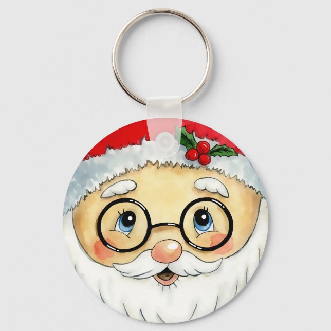 Chaveiro Feriado Natal bonito Papais noeis de Aquarela (Frente)