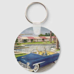Chaveiro Férias de Verão Vintage, Carro Conversível e Motel