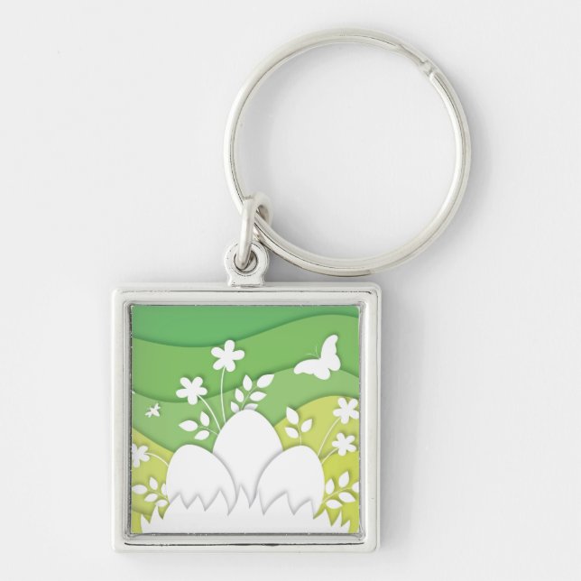 Chaveiro Férias páscoas caçada de ovos verde-amarela (Frente)